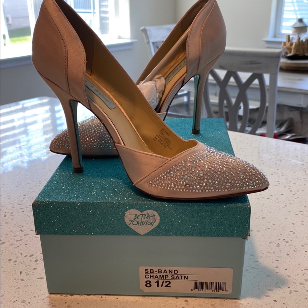 Betsey Johnson Champagne color Heels with Sparkly Embellishments